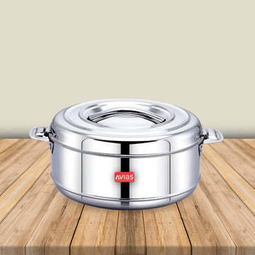 AVIAS Astra Double Wall Insulated Stainless Steel Casserole / Hot Box for Kitchen / Hot Case with Steel Lid / Silver Hot Pot for Roti-Rice-Gravy / Chapathi Box / Twisted Lock / 1000ml, 1500ml, 2500ml, 3500ml, 5000ml, 7500ml, 10000ml